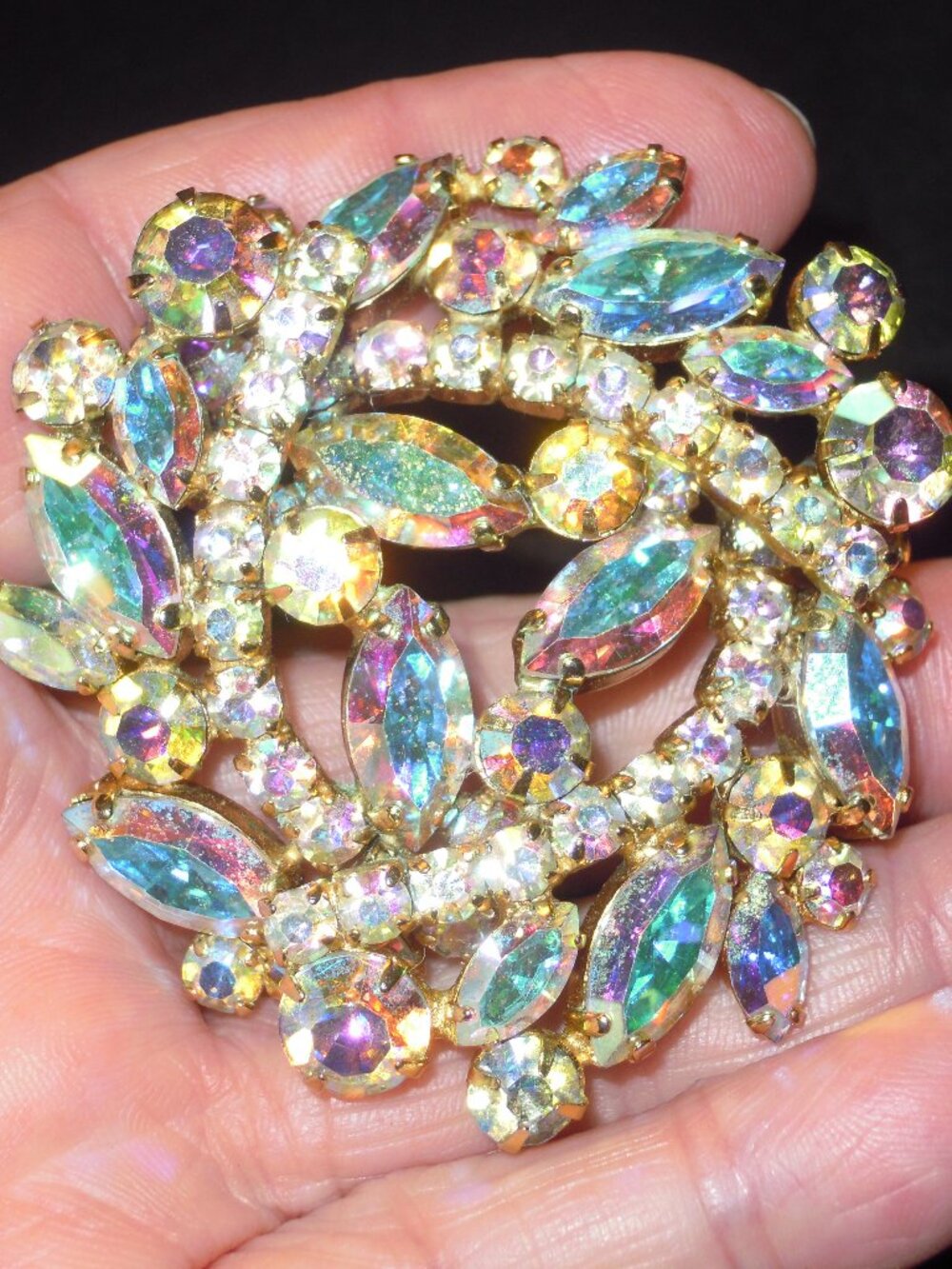 Vintage Juliana D&E Aurora Borealis Rhinestone AB Round Huge 3D Brooch